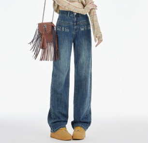 Jeans à coupe droite avec motif lettres