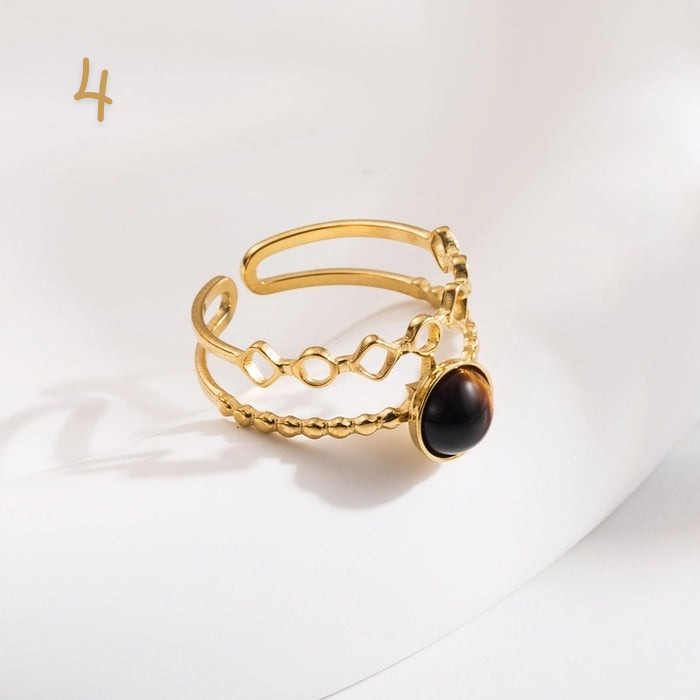 Bague ajustable en titane et acier inoxydable avec simili pierres