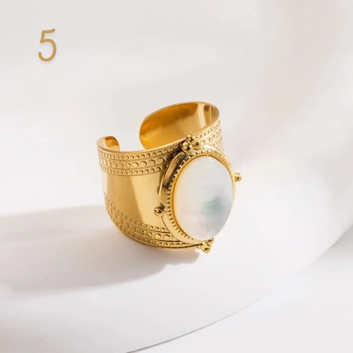 Bague ajustable en titane et acier inoxydable avec simili pierres