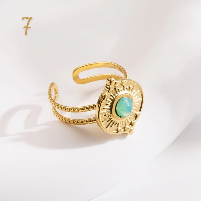 Bague ajustable en titane et acier inoxydable avec simili pierres