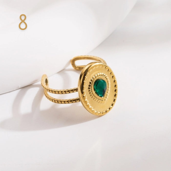 Bague ajustable en titane et acier inoxydable avec simili pierres