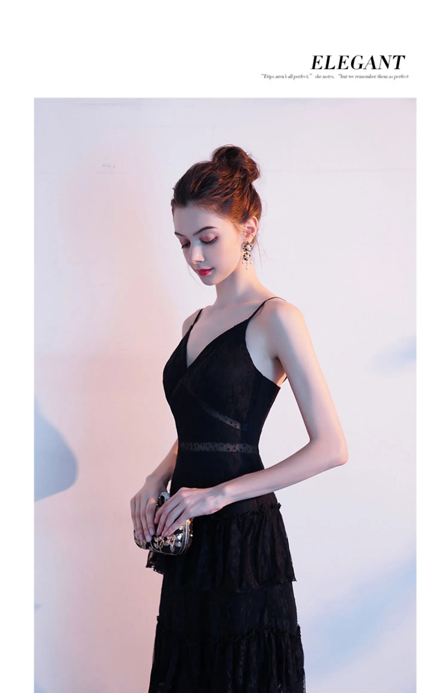 Robe de soirée noire à dentelle transparente