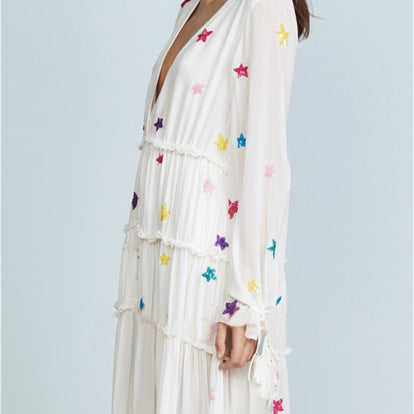 Robe de coton à broderie étoiles