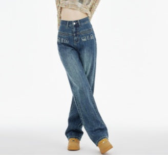 Jeans à coupe droite avec motif lettres