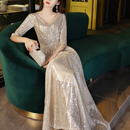 Robe dorée pour mère de la mariée
