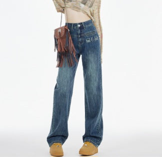 Jeans à coupe droite avec motif lettres