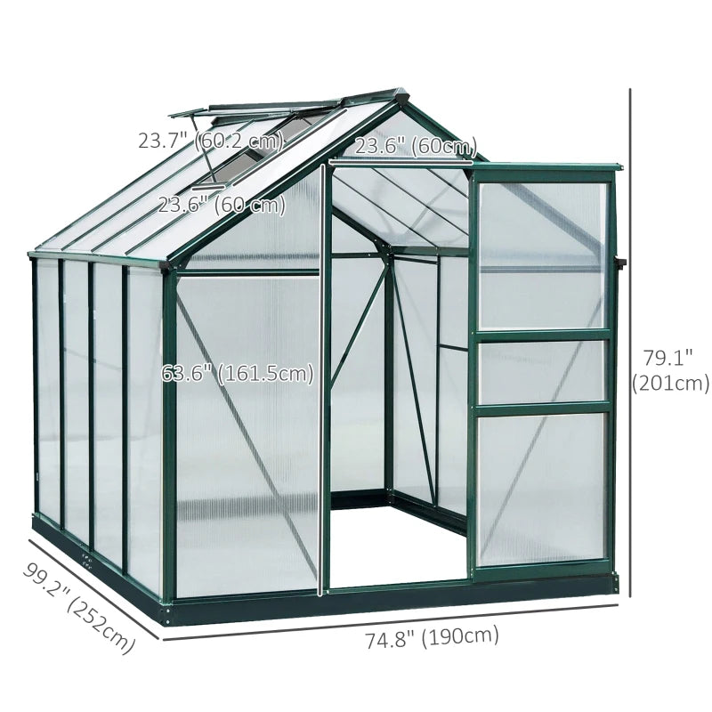 Serre en polycarbonate Outsunny de 6.2 x 8.3 x 6.6 pieds