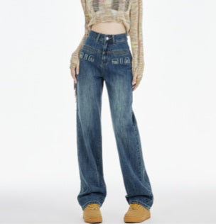 Jeans à coupe droite avec motif lettres