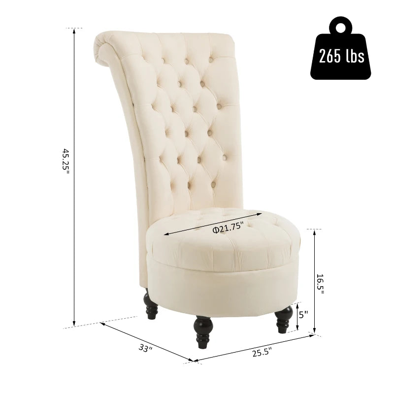 Fauteuil d'appoint crème à dossier haut en velours capitonné