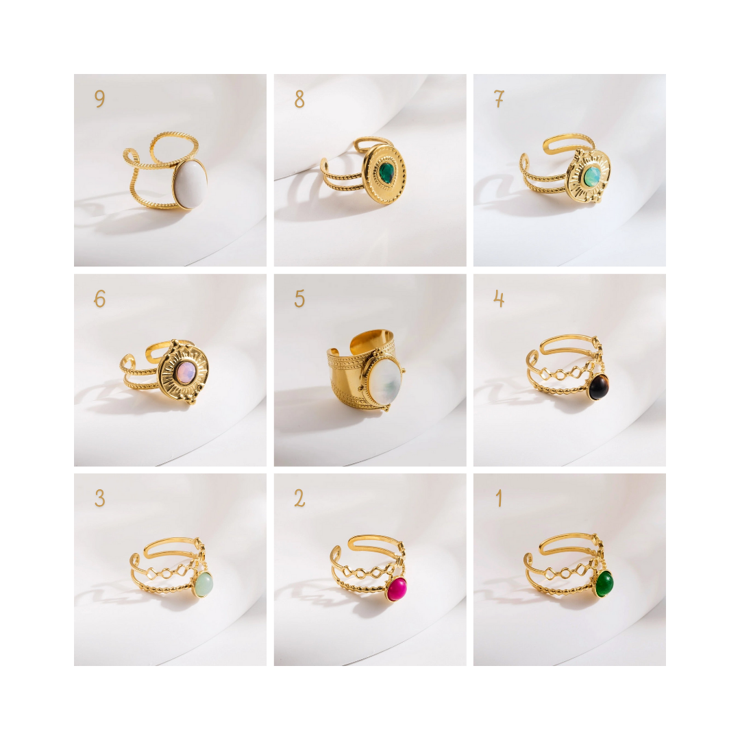 Bague ajustable en titane et acier inoxydable avec simili pierres