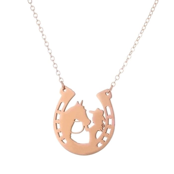 Collier plaqué titane Cheval et cavalière