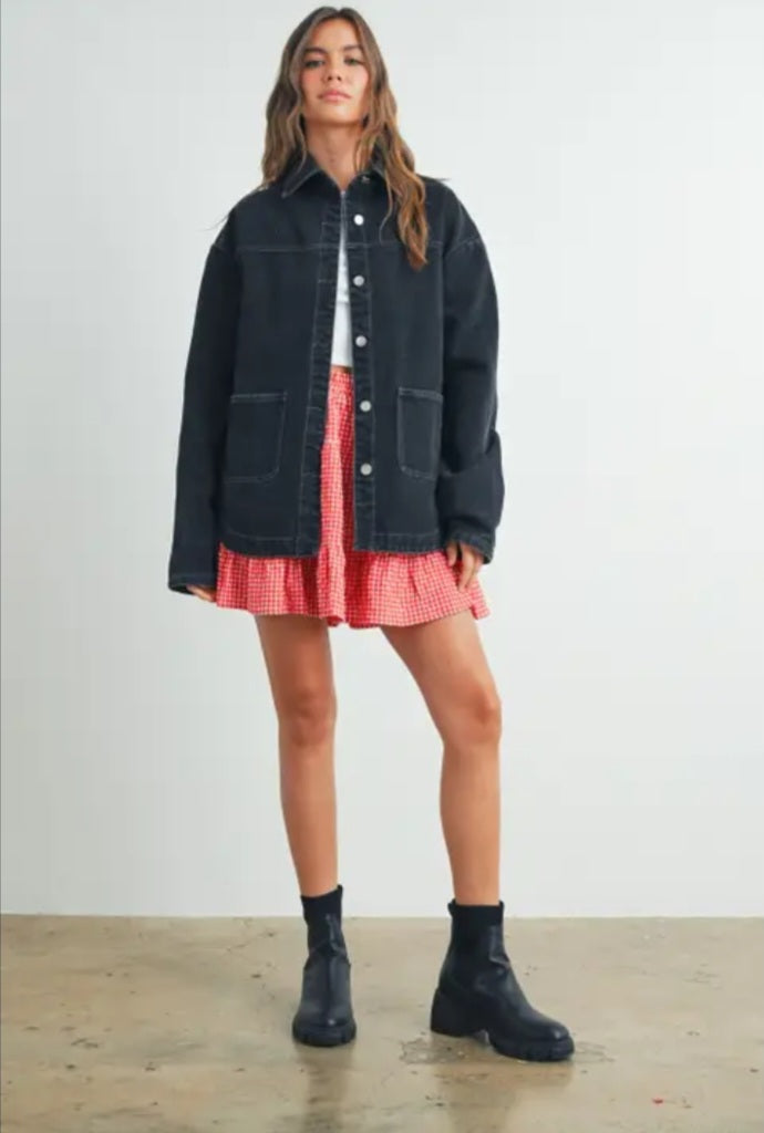 Veste en jean noir à boutons pour dames