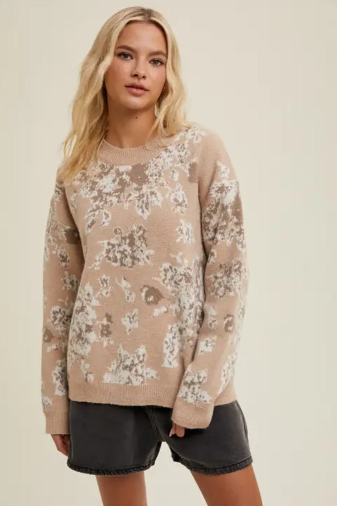 Chandail de laine fleuri brossé
