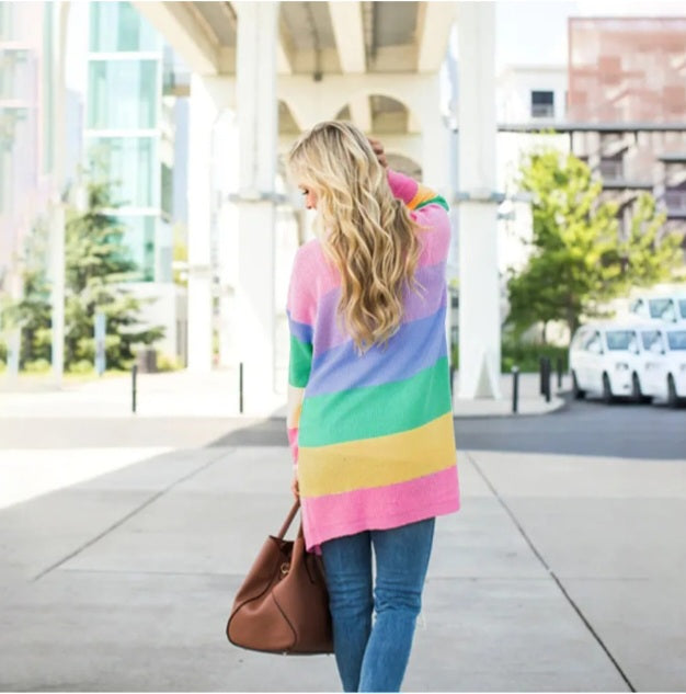 Cardigan rayé arc-en-ciel