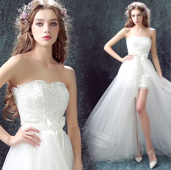 Robe de mariée en polyester-tulle à bustier et jupe détachable