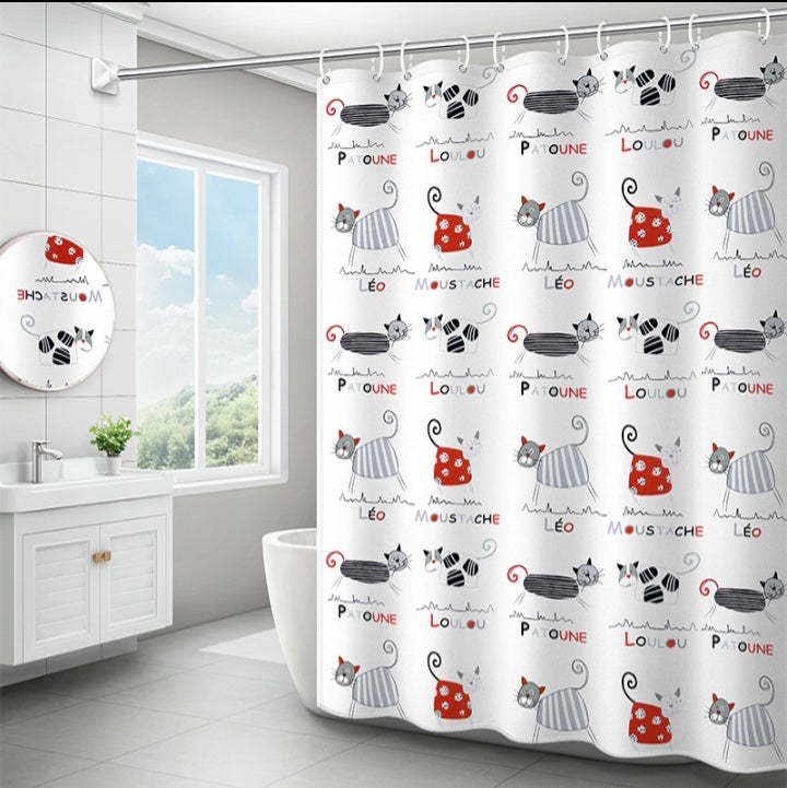 Rideau de douche en tissu Les Loulous avec pôle et anneaux