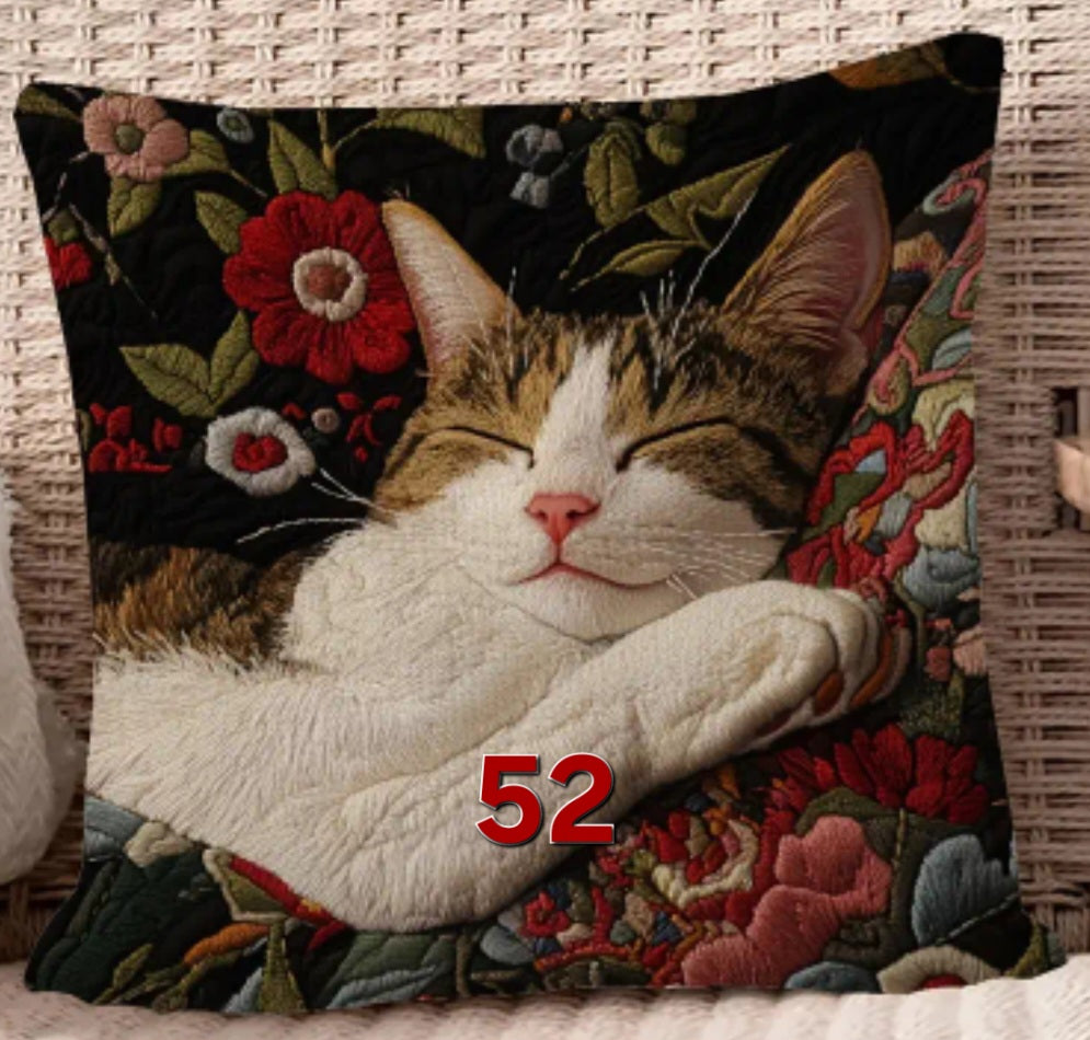 Housse de coussin brodée 18 x 18 pouces - Plusieurs motifs de chats