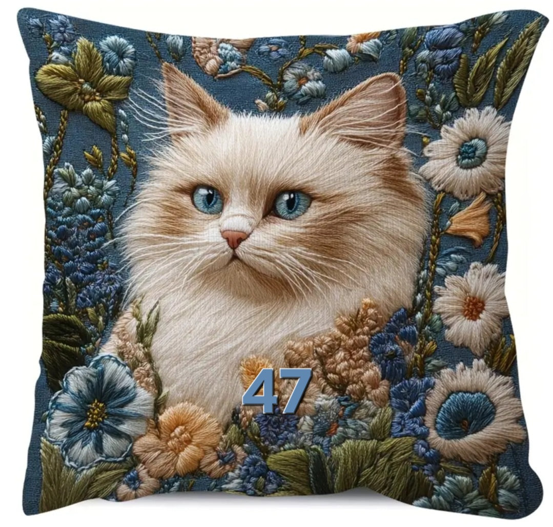 Housse de coussin brodée 18 x 18 pouces - Plusieurs motifs de chats