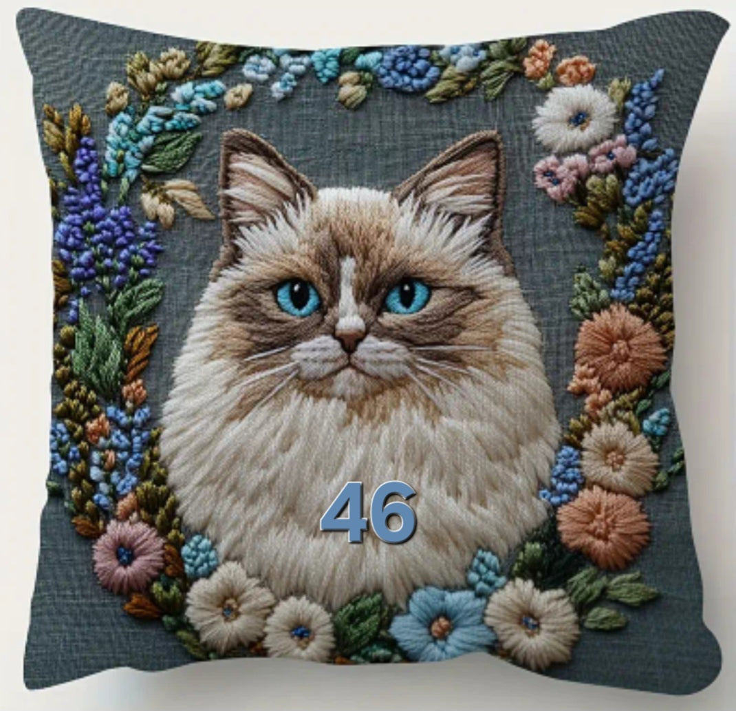 Housse de coussin brodée 18 x 18 pouces - Plusieurs motifs de chats