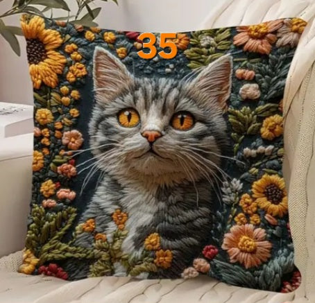 Housse de coussin brodée 18 x 18 pouces - Plusieurs motifs de chats