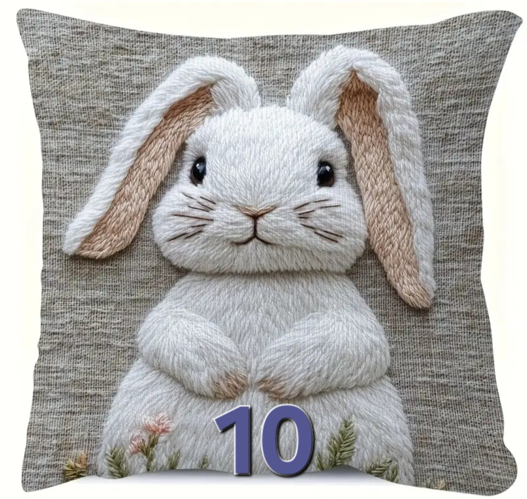 Housse de coussin en polyester / peluche à motif lapin