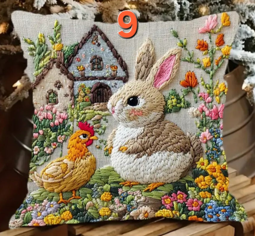 Housse de coussin en polyester / peluche à motif lapin