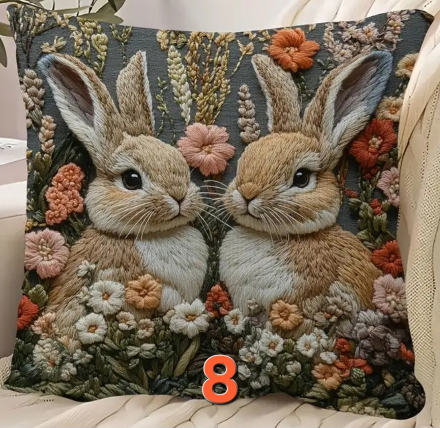 Housse de coussin en polyester / peluche à motif lapin