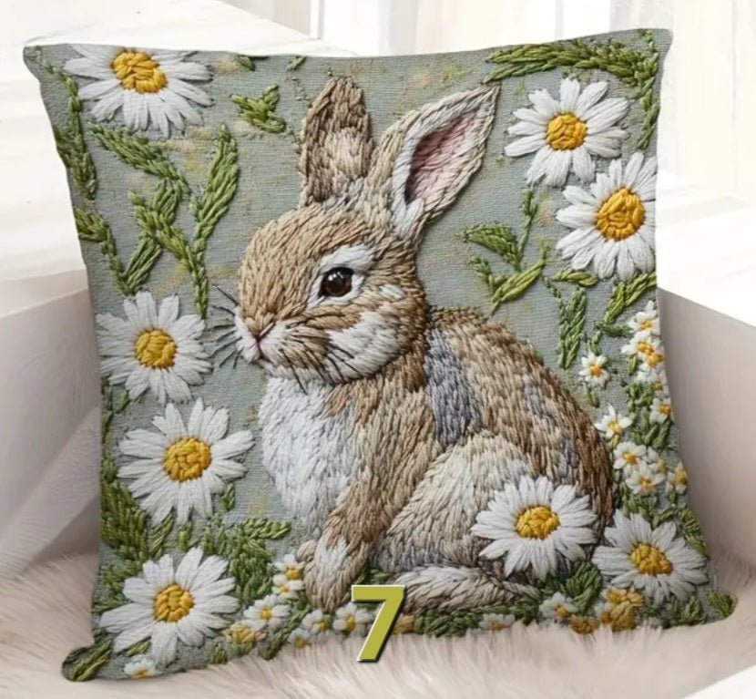 Housse de coussin en polyester / peluche à motif lapin
