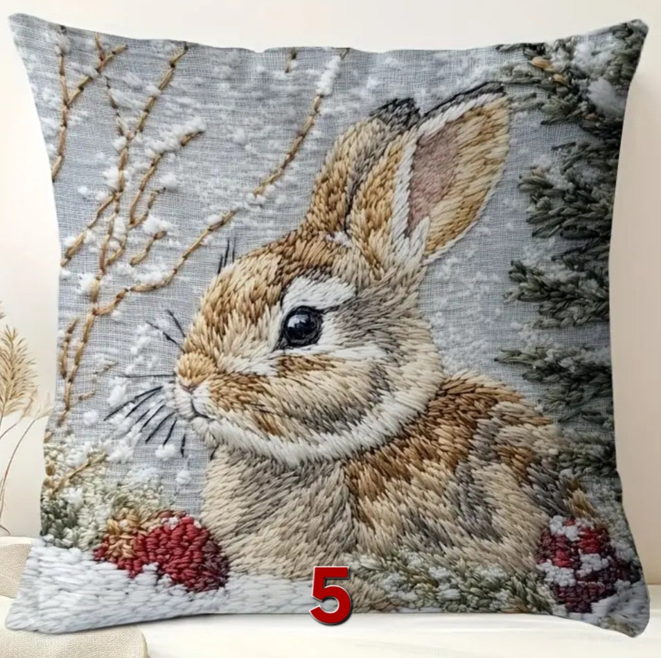 Housse de coussin en polyester / peluche à motif lapin