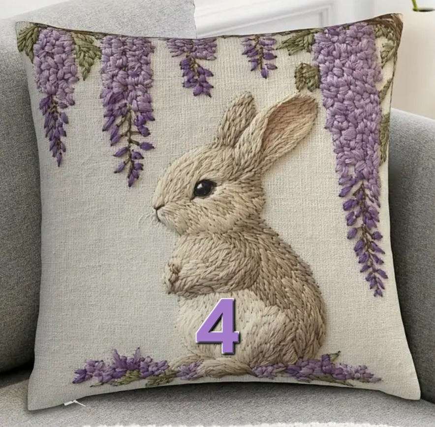 Housse de coussin en polyester / peluche à motif lapin