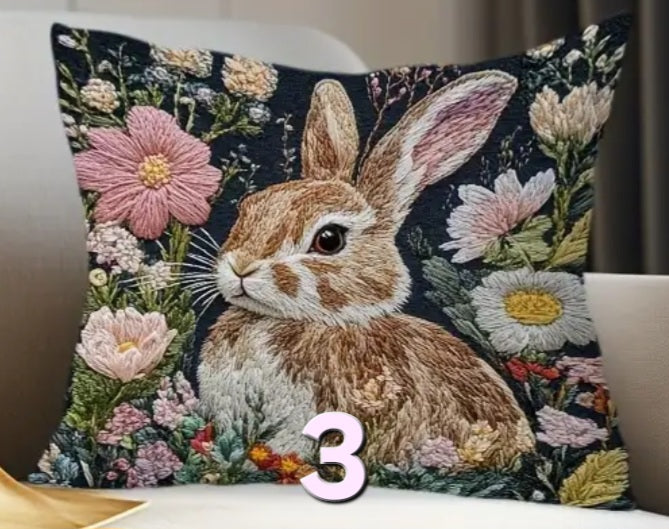 Housse de coussin en polyester / peluche à motif lapin