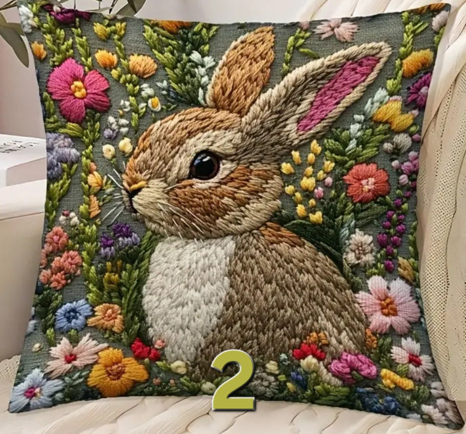Housse de coussin en polyester / peluche à motif lapin