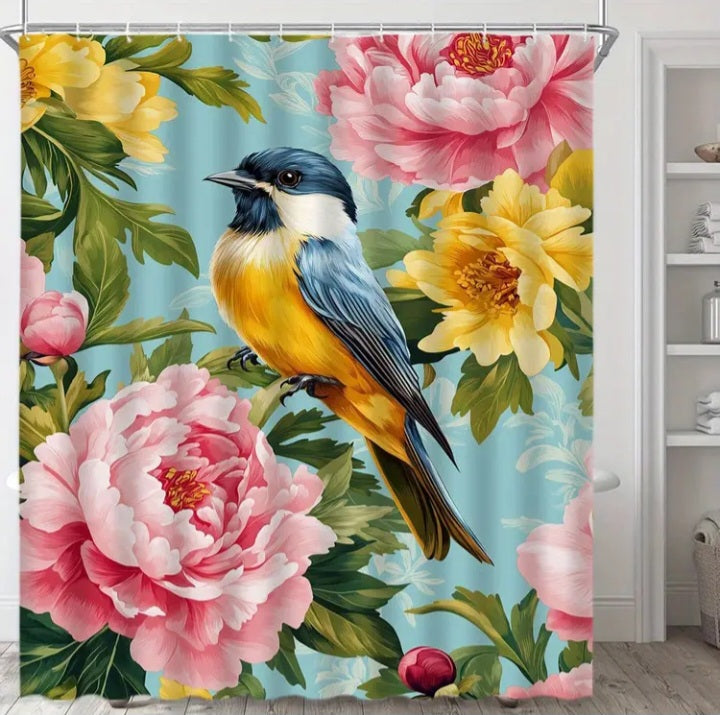 Rideau de douche Oiseau et Pivoines