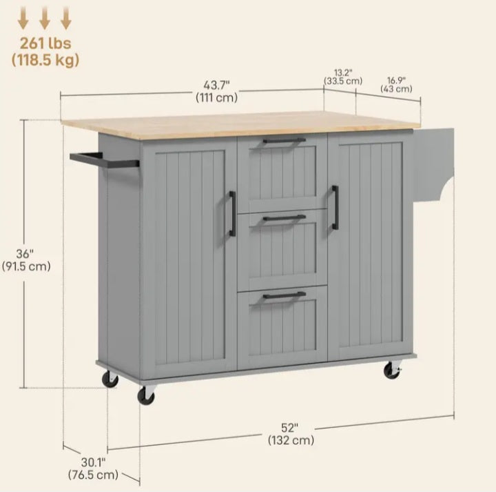 Îlot de cuisine fonctionnel sur roues