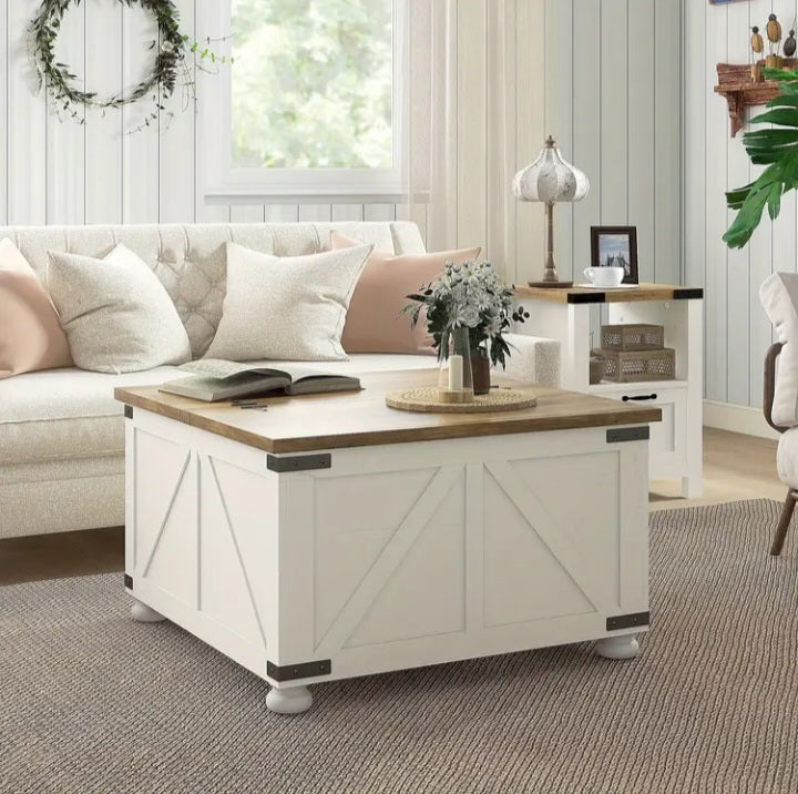 Table basse à vaste rangement de style farmhouse