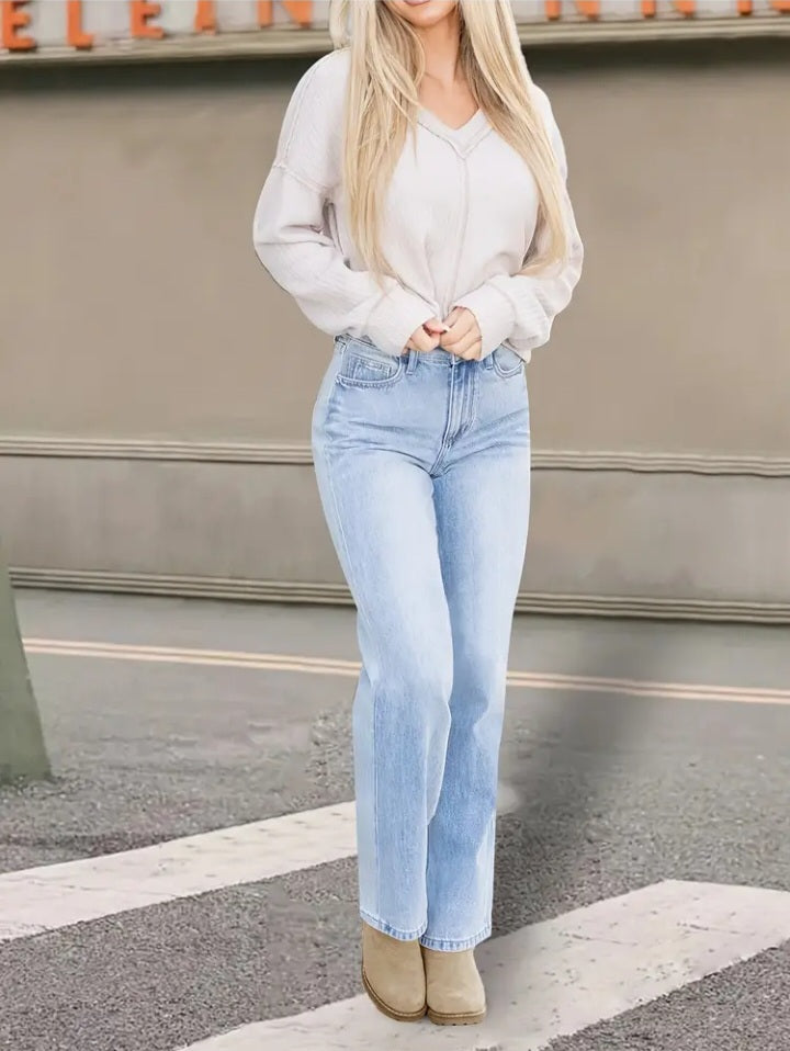 Jeans en denim extensible à coupe droite