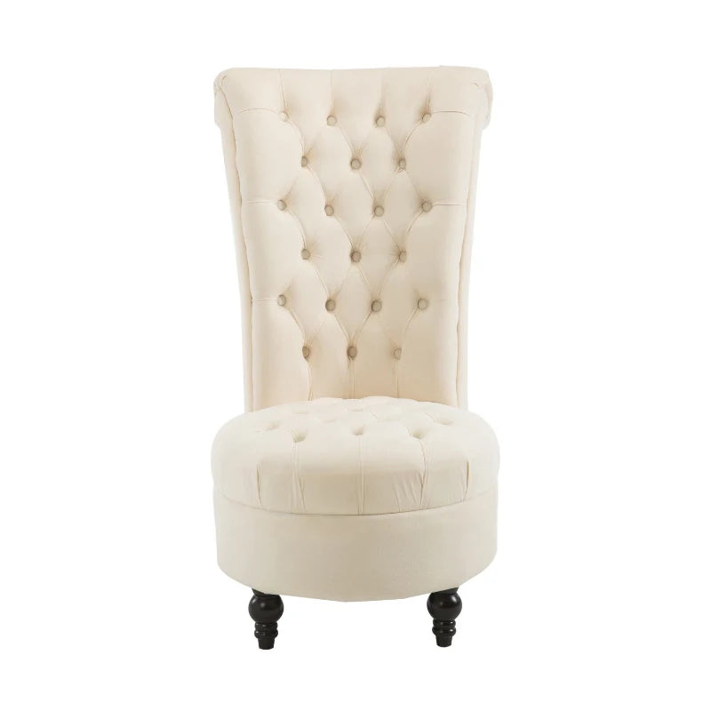 Fauteuil d'appoint crème à dossier haut en velours capitonné