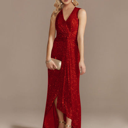 Magnifique robe de sequin à silhouette irrégulière