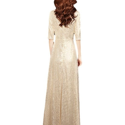 Robe dorée pour mère de la mariée
