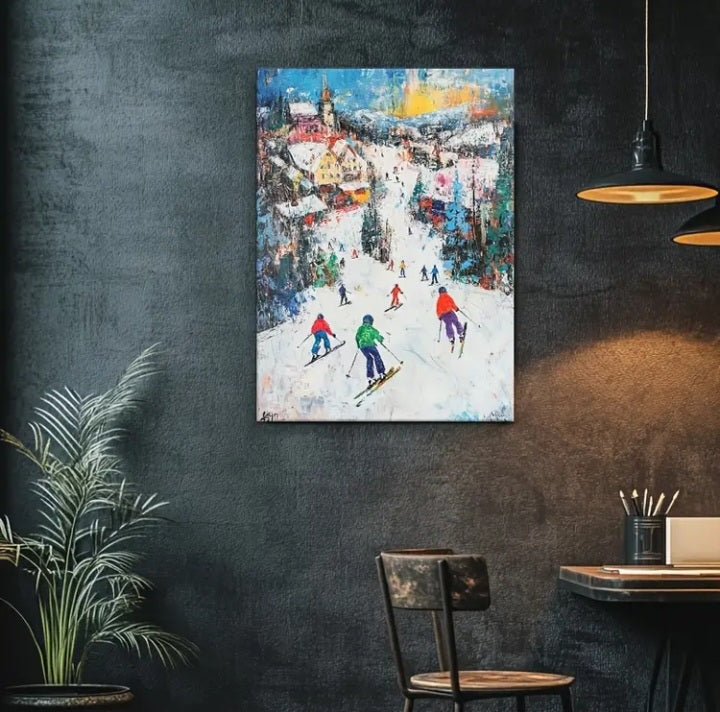 Impression sur toile Scène de ski 12 x 16 po.