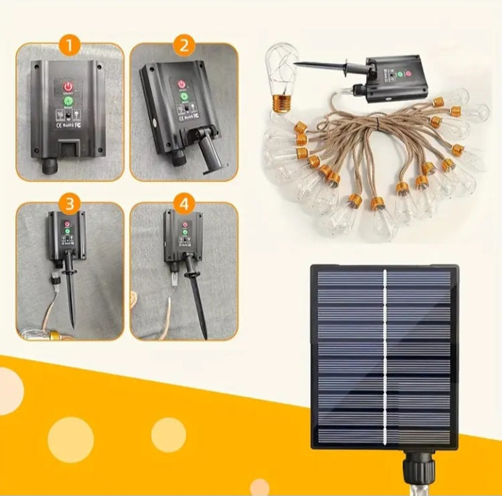 Guirlande solaire retro de 16 ampoules sur 7.6 m