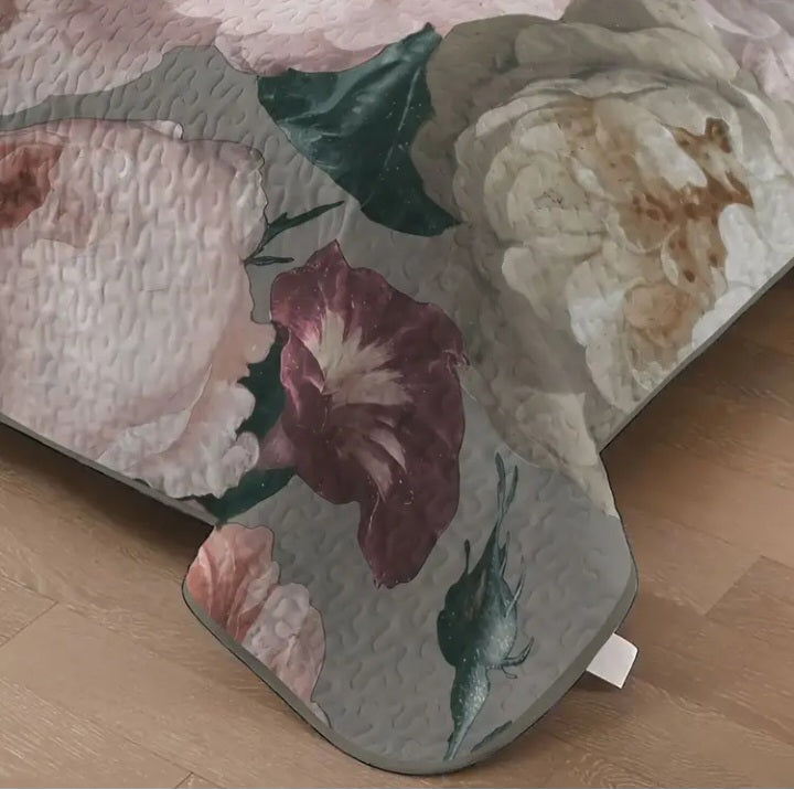 Ensemble de couvre-lit double floral vert de gris