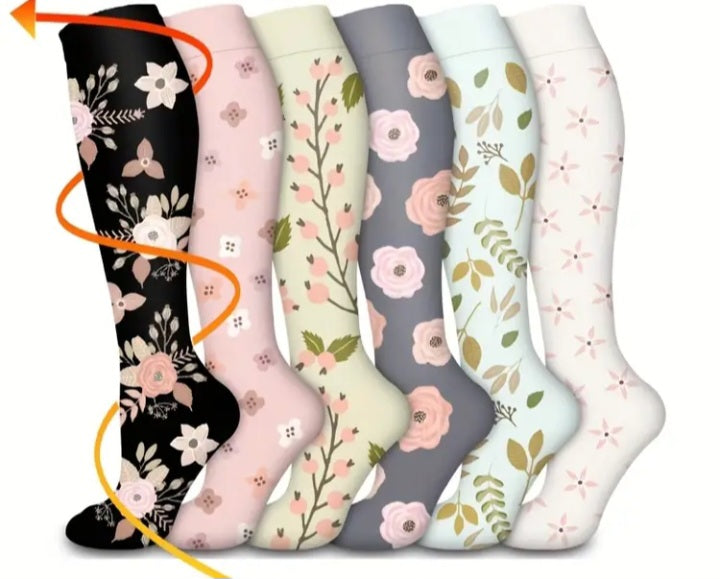 6 paires de bas de compression à motifs pour elle