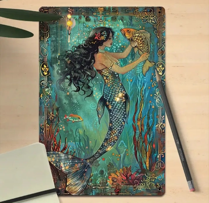 Panneau métallique Sirène au coeur de l'océan (8 x 12 po.)