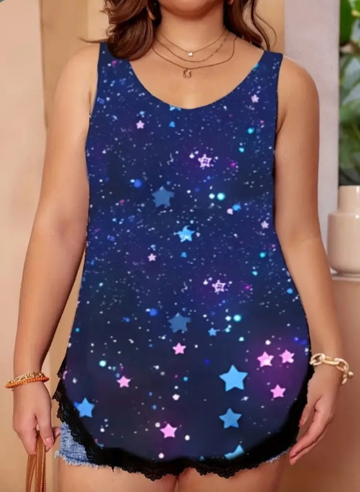 Camisole étoilée grande taille avec dentelle