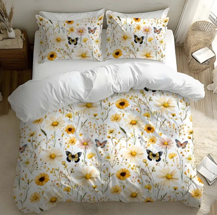 Ensemble de housse de couette à motif fleurs et papillons