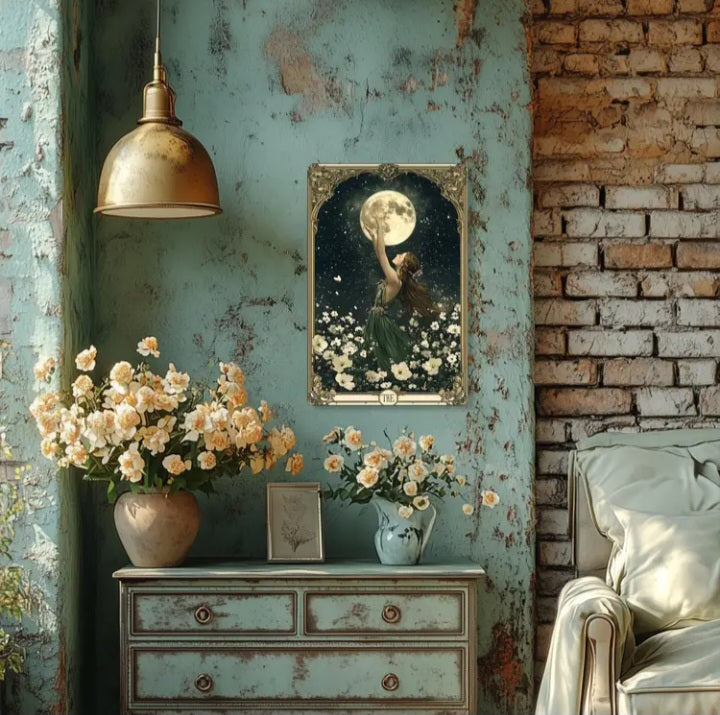 Art mural en métal vintage La Fée et La Lune