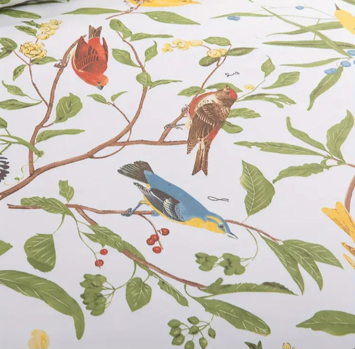Ensemble de housse de couette queen deluxe à motif oiseaux en coton égyptien
