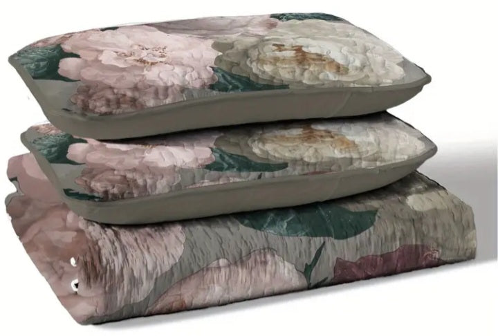 Ensemble de couvre-lit double floral vert de gris