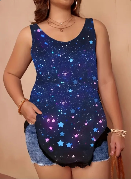 Camisole étoilée grande taille avec dentelle
